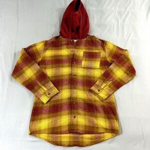 Epic Threads Shacket Boys XL Plaid Hoodie Button Flannel Shirt Jacket Yellow Red